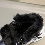 Genuine Leather Women Warm Plush Snow Boots Non-slip Winter 9CM Heels Chunky Sneakers Thick Fur High Platform Ankle MartLion Black Plush 34 