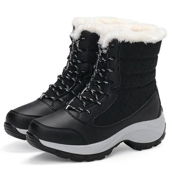 Women Boots Winter Waterproof Snow Fur Women Platform Shoes Slip On Woman Ankle Plush Warm Winter Female MartLion 39 black 