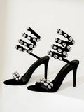 Star style Luxury Crystal Embellished Wraparound Women Sandals Stiletto High heels Gladiator Summer Wedding Prom Shoes MartLion   