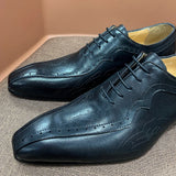 Style Brown Black Genuine Leather Oxford Dress Shoes Lace Up Suit Footwear Wedding Formal Men‘s MartLion   