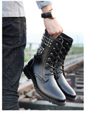 Men's Leather Motorcycle Boots Military Combat Gothic Skull Punk Tactical Basic Mid-calf Work Shoes Mart Lion   