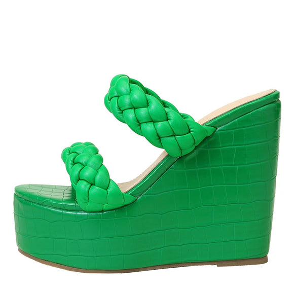 Style Open Toe Wedges Shoes For Women Slippers Handmade Weave Strap Summer Platform High Heels Sandals