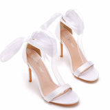 Fish Mouth High Heel Strap Sandals Beautiful Ribbon Silk Fabric High Heel Women's Shoes Banquet Wedding Dress MartLion   