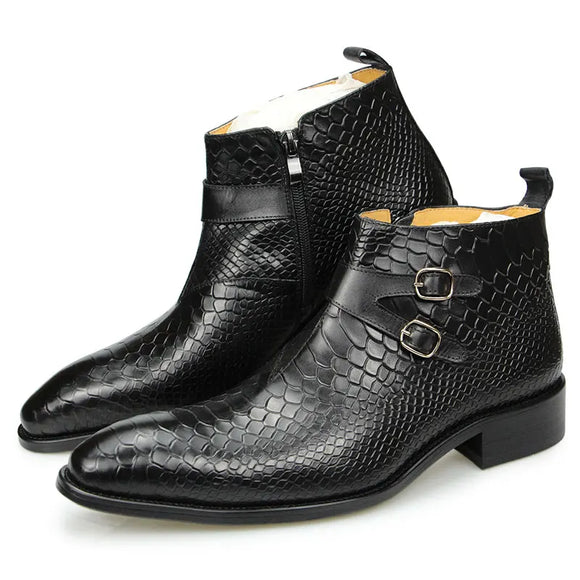 Casual Shoes Men's Boots Genuine Cow Leather Ankle Formal Zipper Dress Safety Snake Print MartLion   