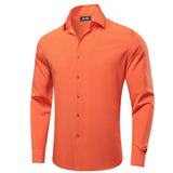 Hi-Tie Orange Silk Men's Shirts Solid Formal Lapel Long Sleeve Blouse Suit Shirt for Wedding Breathable MartLion CY-1695 S 