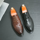 Men's  Leather Shoes Formal Dress Shoes Point-Toe Shoes Hollow Out Breathable Office Oxfords MartLion   