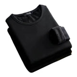 Winter  Men's Long-sleeved Thermal T-Shirt Fleece Bottoming Shirt Round Neck Shirt MartLion Black M 40-50KG 