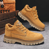 Winter Plush High Top Men's Black Boots Lace-Up Round Toe Leisure All-match Men's Casual Leather Shoes Non-slip Rubber MartLion
