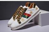 Embroidered Leather Shoes Couple Flats Sneakers Comfort Men's Skateboarding Unisex Casual Women Footwear MartLion   
