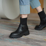 Autumn Thick-soled Ankle Boots and Socks All-match Flying Woven Elastic Velvet shoes Mart Lion Black 35 