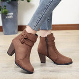 Retro Boots Women's Shoes Square Heel High Rubber Ankle Solid Platform Short Boots MartLion Dark brown 43 