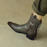 Women Boots Genuine Leather Western Shoes Pointed Toe Chunky Heel Chelsea Retro MartLion   