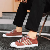 Red Men's Canvas Shoes Breathable Flats Canvas Sneakers Vulcanized Lace-up Casual Espadrilles MartLion   
