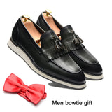 Slip-on Sneakers Men's Loafer Real Cow Leather Tassel Flat Casual Driving Shoes Outdoor Breathable MartLion Green EUR 46 