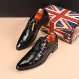 Men's Classic British Leather Shoes Lace-Up Pointed Toe Dress Office Flats Wedding Party Oxfords Mart Lion Black 37 China