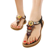 Bohemian Women Sandals Gemstone Beaded Slippers Summer Beach Flip Flops Ladies Flat Shoes MartLion Black 36 