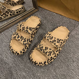 Women Slippers Adjustable Buckle Thick Platform Sandals Beach Shoes Bathroom Slipper Soft EVA Flat Sole Slides MartLion 37 Khaki Leopard 