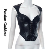 PU Leather Buckle Corsets Bustiers Women Slim Waist Fishbone Crown Girdle Low-cut Corset Tops Curve Shaper Modeling Bustier MartLion   