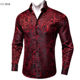 Luxury Men's Long Sleeve Shirts Red Green Blue Paisley Wedding Prom Party Casual Social Shirts Blouse Slim Fit Men's Clothing MartLion   