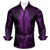 Luxury Men's Shirt Embroidered Silk Slim Casual Gold Blue Purple Black Red Green Paisley Flower Long Sleeve Barry Wang Cloth MartLion 0009 S 