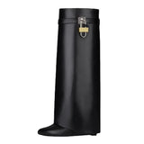  Women's Knee Length Slope Heel Shark Boots Thick Sole High Heel Thigh Round Head Warmth MartLion - Mart Lion