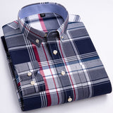 Men's100% Cotton Long Sleeve Button Down Check Shirt Single Chest Pocket Work Casual Standard-fit Plaid Striped Oxford Mart Lion L528 42 
