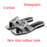 Summer Women's Slippers Luxury Crystal Party Shoes Square Toe Open Toe Low Heel MartLion   