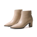 Winter Army Green Beige Women Ankle Chelsea Boots Lady Dress Shoes Med Heels MartLion Beige 12.5 