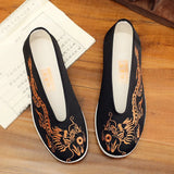 Old Beijing Cloth Shoes Men's Soft Sole Chinese Embroidery Style Yellow Black Dragon Round Mouth Loafer MartLion   