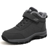 Winter Women Men's Boots Waterproof Leather Sneakers Ankle Boots Outdoor Not Slip Plush Warm Snow Hiking MartLion Gray 35 