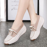 Hollow Lace Up Women sneakers Microfiber Summer Wedges Outsole Shoes Breathable loafers MartLion   