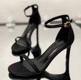 Summer Open Toe Gladiator Sandals Women 6CM High Heels PU Leather Black Shoes Ladies Mart Lion   