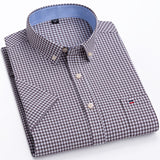Men's Oxford Short Sleeve Summer Casual Shirts Single Pocket Standard-fit Button-down Plaid Striped Cotton Mart Lion D536 43 