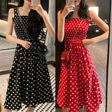 Women's Dresses  Summer  Loose None Sleeve Polka Dot Shoulder Dresses MartLion   