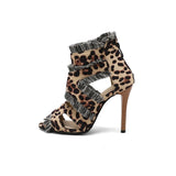 Blue Leopard Women Round Toe High Stiletto Heels Lady Sandals MartLion   