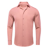 Coral Pink Paisley Men's Silk Shirt Spring Autumn Long Sleeve Wedding Turndown-Collar Dress Suit Shirt Formal Gift Hi-Tie MartLion CY-1088 S 
