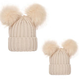 Winter Women Beanie Hats Faux Fur Ball Mother Kids Hats for Girls Boys Warm Knitted Bobbles Woman Cap Teenager Grils Beanies MartLion   