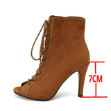Noble Jazz Dance Shoes Women's Red High Heels Ankle Boots Peep Toe Zipper Indoor Dancing Sandals Mart Lion Brown-7cm 37 