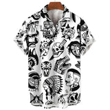 men's short-sleeved shirt Hawaiian casual beach men's tops mysterious totem print MartLion   