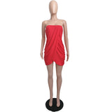  Solid Color Strapless Irregular Mini Dress Women Club Party Night Above Knee Wrap Slit Dresses MartLion - Mart Lion