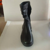 Ankle Boots Cow Leather Motorcycle Platform Wedge Winter Plush Knee High Women Shoes