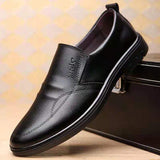 Men's Black Leather Casual Shoes Sneaker Slip-on Loafers Soft Bottom Non-slip Dad Driving Mart Lion   