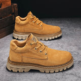 Winter Plush High Top Men's Black Boots Lace-Up Round Toe Leisure All-match Men's Casual Leather Shoes Non-slip Rubber MartLion