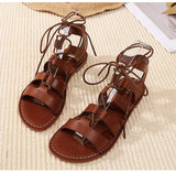 summer women's outerwear sandals roman style shoes Ladies' casual flats tie design walking and work wear MartLion   