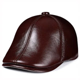 Winter Genuine Leather Windproof Duckbill Berets Men's Cap Cowhide Gorras Warm Ear Protection Casquette Hats Drake Boina MartLion red brown L 55 56cm 