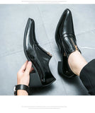 Colorful Men's High Heel Shoes Pointed Leather Dress Square heel Prom Zapatos De Vestir Hombre MartLion   