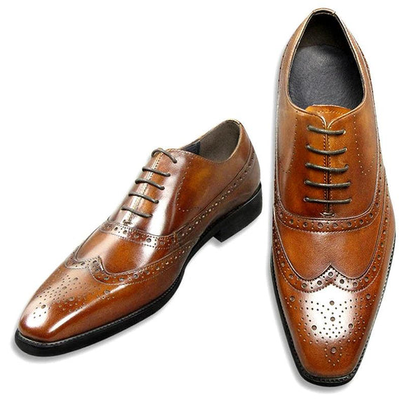  British Style Men's Summer Brogue Leather Shoes Casual Retro Hand-carved Dress Pointed Genuine Leather MartLion - Mart Lion
