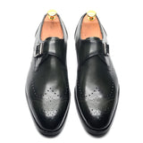 Elegant Men's Basic Monk Strap Dress Shoes Genuine Leather Single Buckle Green Black Loafer Brogue Party Wedding Formal MartLion   