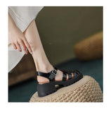 Summer Leisure Thick Soled Ankle Boots Classic Round Toe Roman Sandals Women Strap Buckle Designer Mart Lion   
