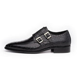 Deluxe Men's Leather Shoes Slip-On Double Buckle Monk Shoes Handmade Fashion Formal Shoes Wedding Party Dress Loafers MartLion   